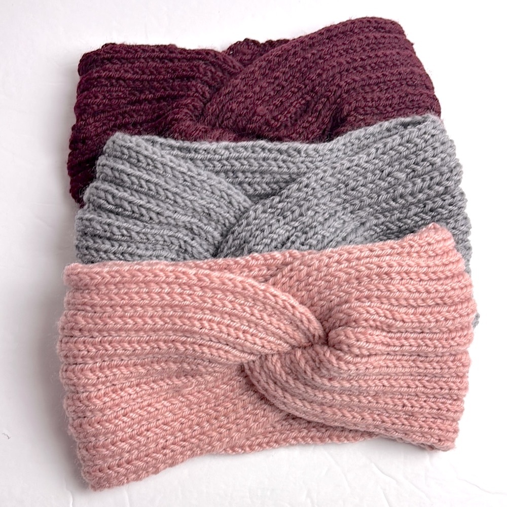 Winter  Knit Crisscross Ear Warmer Turban Head Wraps  - Pink, Gray, Burgundy
